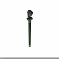Three Ancient Decorative Weapons Featuring Carved Head Tops And Green Shafts