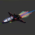 Colorful Red Blue Jet Fighter 3D Model With Blue Flame Exhaust
