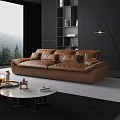 Modern White Two Seater Sofa With Plush Pillows And Mountain View Background 3d model