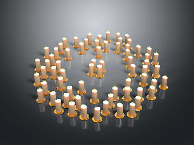 Glowing Candles In Circular Arrangement With Reflective Surfaces On Dark Background 3d model