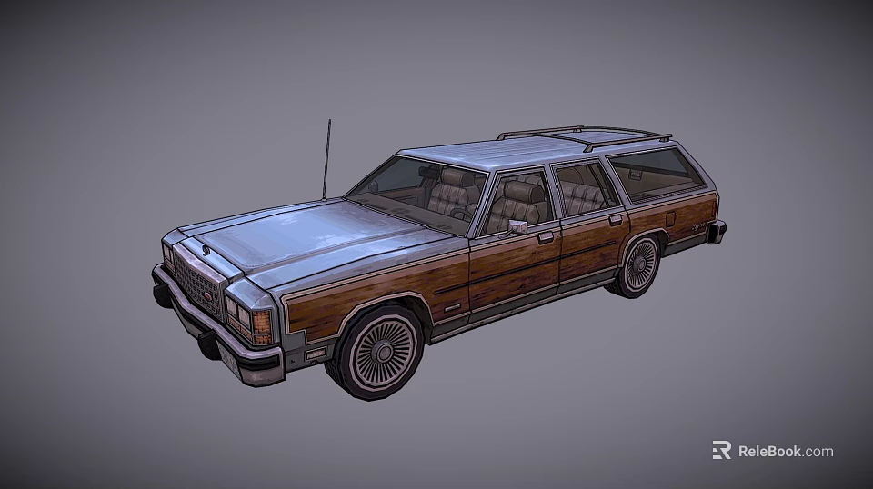 Classic Vintage Station Wagon With Wood Paneling And Roof Rack Design 3d model 