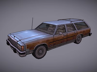 Classic Vintage Station Wagon With Wood Paneling And Roof Rack Design 3d model