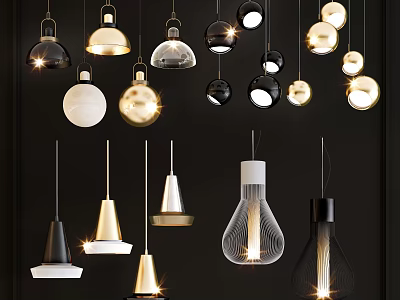 Stylish Modern Pendant Lights With Various Designs Gold Black And Glass 3d model