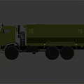 Green Military Truck With Cab And Large Cargo Container Multiple Wheels For Heavy Duty Use