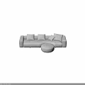 Light Colored Curved Sectional Sofa With Plush Pillows And Round Ottoman 3d model
