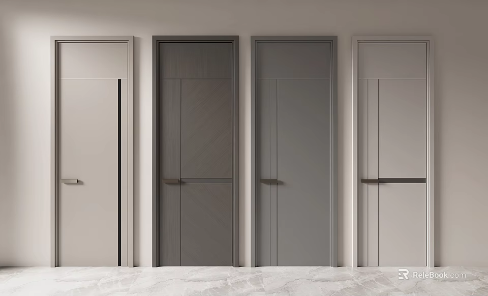 Modern Hinged Doors In Light And Dark Gray With Sleek Design And Black Handles 3d model 