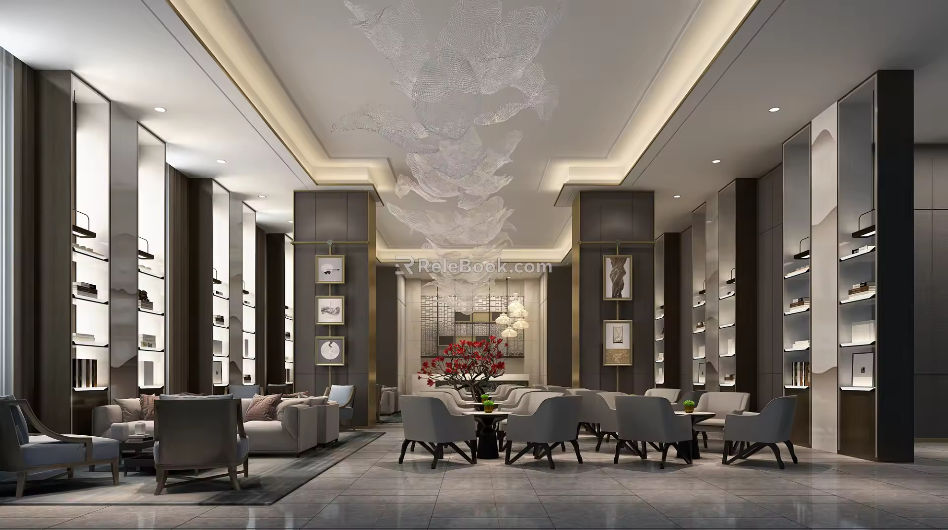 New Chinese Reception Area Sales Department Negotiation Area Rest Area Bookshelf 3d model