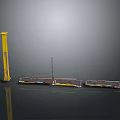 Yellow Metal Column And Various Structured Frames On Black Smooth Surface With Gray Background 3d model