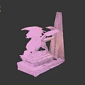 Mythical Winged Dragon Sculpture with Obelisk Structure and Intricate Stone Base
