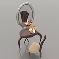 Elegant Wooden Dressing Table Design With Round Mirror Chair And Decorative Items