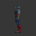 Man In Blue Costume With White Star Red Boots And Wolf Like Features