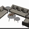 Light Beige Modern Sofa and Coffee Table Set with Round Tables and Floral Centerpieces