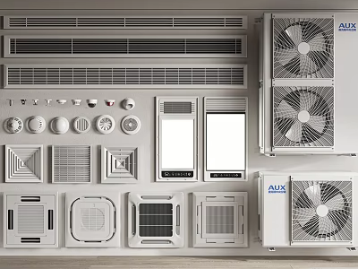 AUX Air Conditioner Vents With Various Types Designs And Indoor Units 3d model