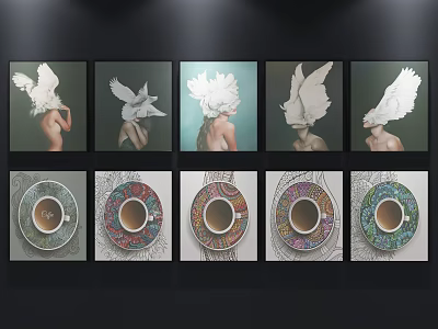 Figurative Paintings Featuring White Feather Wings And Human Subjects Artworks 3d model