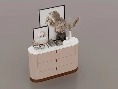 Modern Bedside Table With White Top Drawers Photo Frames Vase And Dried Flowers Decor 3d model