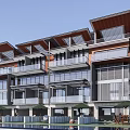 Modern Townhouse Multi Storey Design With Large Glass Windows Wooden Roofs And Balconies