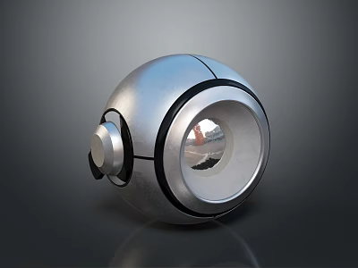 Modern Silver Spherical Metallic Device With Circular Opening And Side Knob Design 3d model