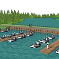 Scenic Lake Dock Area With Pedal Boats Trees And People Enjoying Recreational Activities