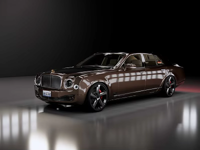 Luxury Brown Sedan With Red Accent Rims In Modern Showroom Environment 3d model