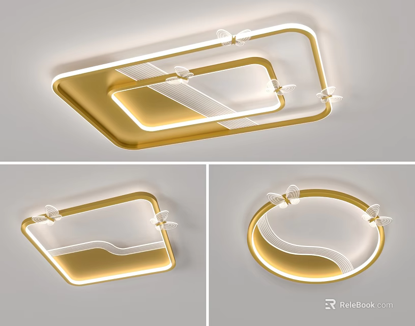 Modern Ceiling Light Square And Round Gold White Stylish Design With Warm Light 3d model 