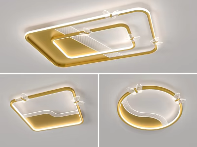 Modern Ceiling Light Square And Round Gold White Stylish Design With Warm Light 3d model