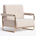 Elegant Beige Single Sofa With Vertical Tufted Design And Golden Metal Frame