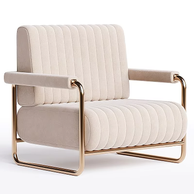 Elegant Beige Single Sofa With Vertical Tufted Design And Golden Metal Frame 3d model