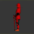 Man in Full Body Red Traditional Samurai Armor Standing on Neutral Background