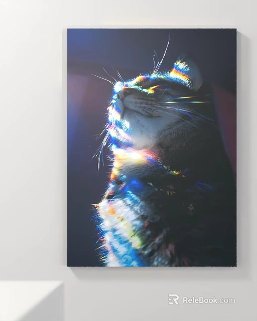 Colorful Light Effects On Cat Fur Looking Up In Dark Background 3d model 