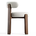 Modern Minimalist Dining Chair With Cream Upholstered Seat Walnut Wood Frame Curved Backrest Design
