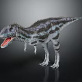 Realistic Tyrannosaurus Rex With Blue Black Patterns Open Mouth Standing On Dark Background