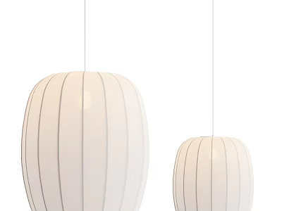 Two White Round Pendant Lights With Modern Minimalist Striped Fabric Shade 3d model