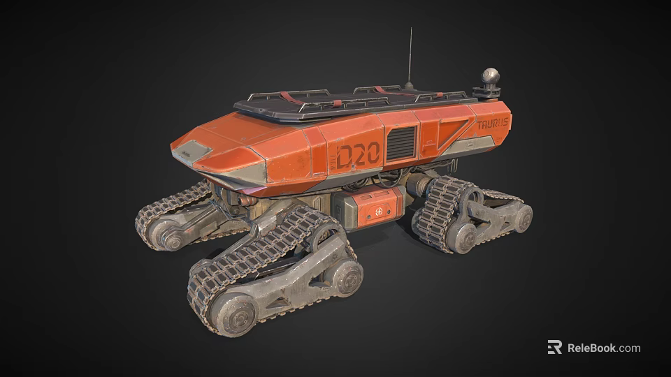 Orange Tracked Robot D20 With Antenna Camera And Mechanical Design 3d model