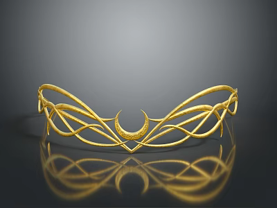 Elegant Golden Tiara Featuring Intricate Curved Lines And Crescent Moon Accent 3d model