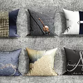 Decorative Throw Pillows with Metallic Accents Monogram and Textured Fabrics 3d model