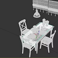Colorful Patterned Dining Table Set with Blue Pendant Light Curtains Tassels and Tableware