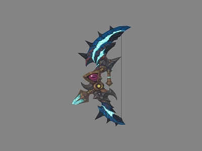 Fantasy Bow Weapon With Blue Glowing Blades And Intricate Decorative Details 3d model