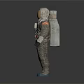 Man in Full Astronaut Suit with Helmet Backpack Gloves and Blue Boots