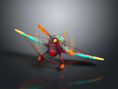 Futuristic Cosmic Spacecraft with Orange Blue Propellers Wings and Sci Fi Design Elements 3d model