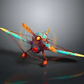 Futuristic Cosmic Spacecraft with Orange Blue Propellers Wings and Sci Fi Design Elements 3d model