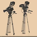 Vintage Film Cameras As Entertainment Appliances Mounted On Tripods With Retro Design