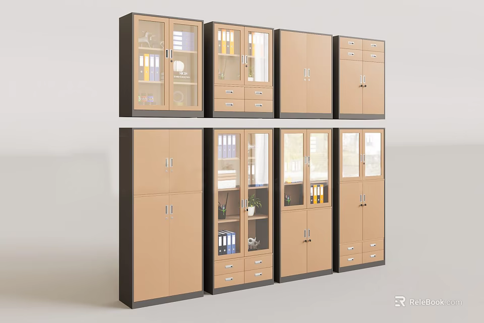 Modern Office Bookcase with Glass Doors Drawers and Multiple Storage Compartments 3d model 