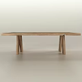 Rustic Wooden Dining Table Featuring Natural Wood Grain And Unique Support Structure 3d model