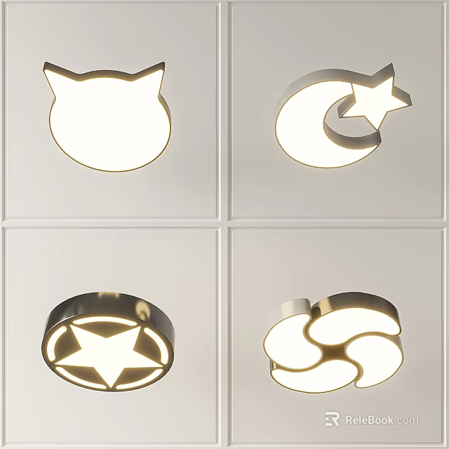 Cute Ceiling Lights with Cat Ear Moon Star Cloud Shapes for Children Bedroom 3d model 