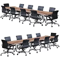Modern Wooden Conference Table With Black Rolling Office Chairs For Office Meeting Room
