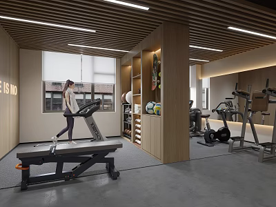 Modern Gym Interior With Various Fitness Equipment And A Woman Exercising 3d model