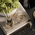 Modern Decorative Ornament Combination With Metallic Vase Dried Flowers Green Plants Trays And Candles