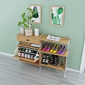 Modern Shoe Cabinet With Multiple Storage Shelves Decorative Plants And Colorful Shoes