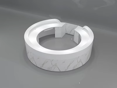 Modern Circular White Reception Desk With Elegant Marble Texture And Sleek Design 3d model