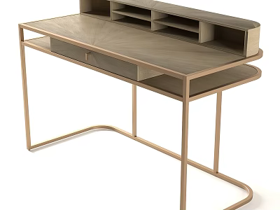 Elegant Modern Desk With Wooden Top Metal Frame And Storage Compartments Design 3d model